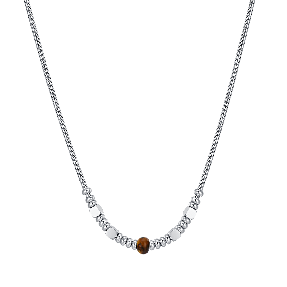 STEEL MEN'S NECKLACE WITH TIGER EYE STONES