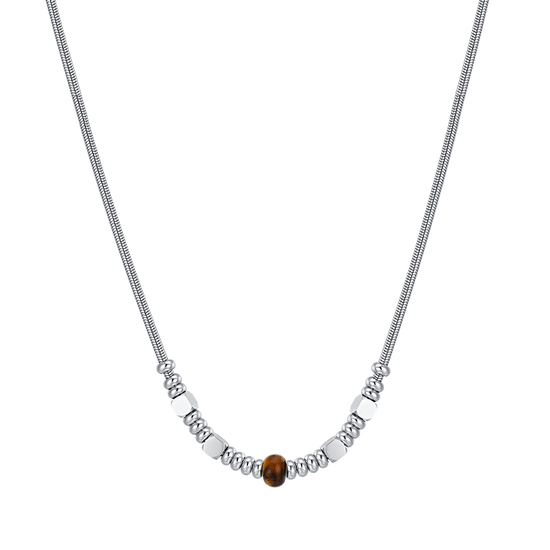 STEEL MEN'S NECKLACE WITH TIGER EYE STONES