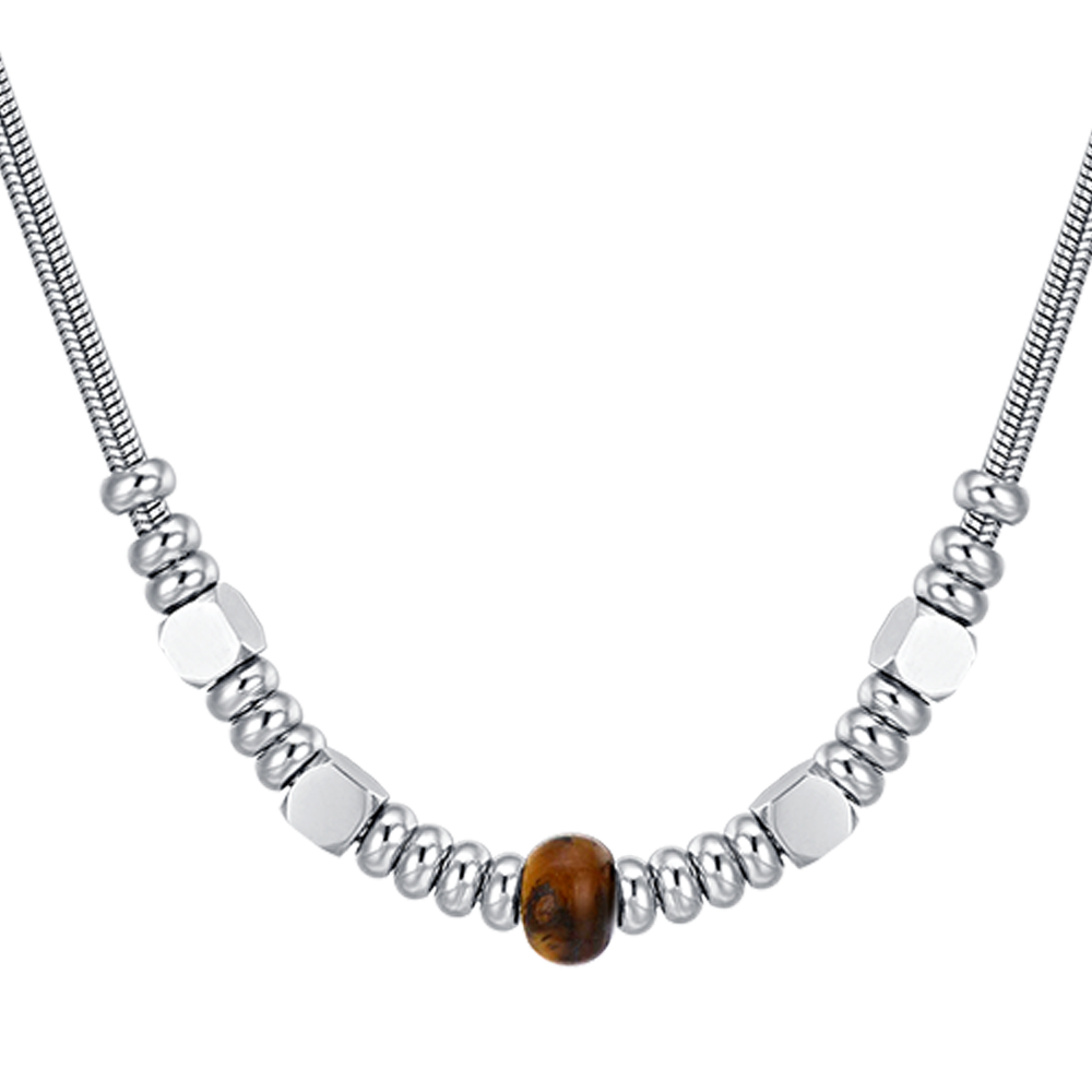 STEEL MEN'S NECKLACE WITH TIGER EYE STONES