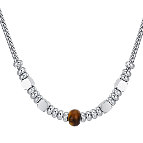 STEEL MEN'S NECKLACE WITH TIGER EYE STONES