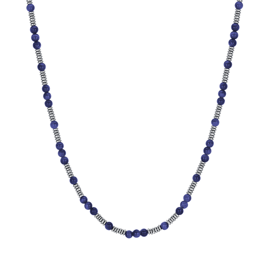 STEEL MEN'S NECKLACE WITH BLUE STONES AND STEEL ELEMENTS