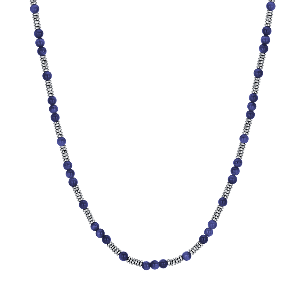 STEEL MEN'S NECKLACE WITH BLUE STONES AND STEEL ELEMENTS