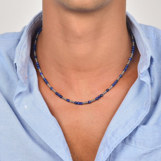 MEN'S STEEL NECKLACE WITH BLUE STONES AND STEEL ELEMENTS Luca Barra