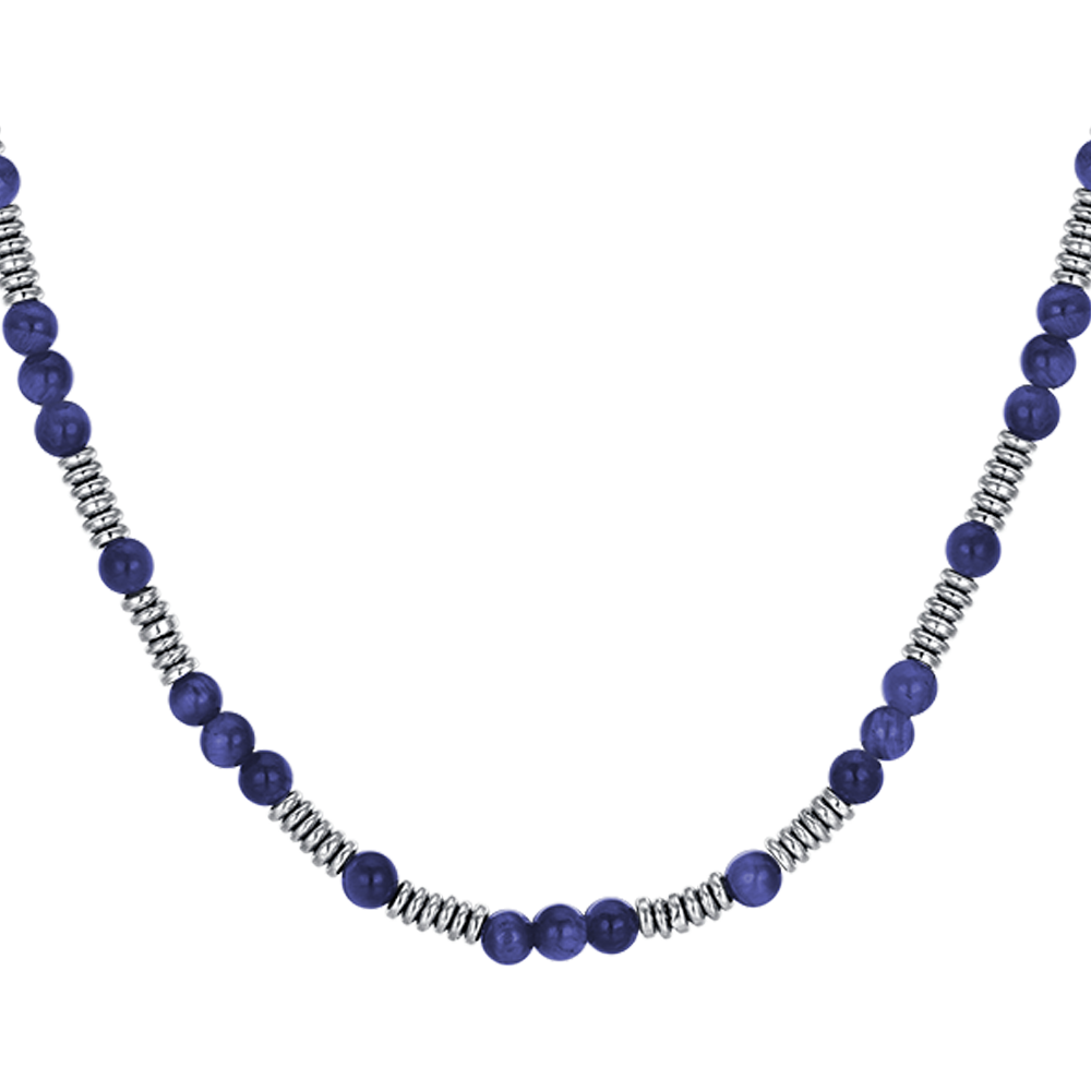 STEEL MEN'S NECKLACE WITH BLUE STONES AND STEEL ELEMENTS