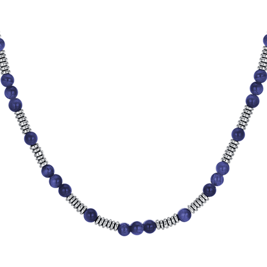 STEEL MEN'S NECKLACE WITH BLUE STONES AND STEEL ELEMENTS