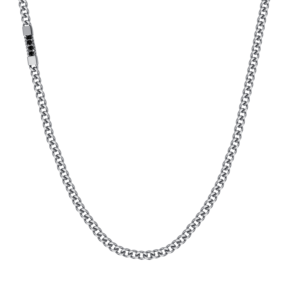 MEN'S STEEL ELEMENT NECKLACE WITH BLACK CRYSTALS