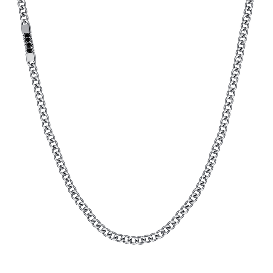 MEN'S STEEL ELEMENT NECKLACE WITH BLACK CRYSTALS