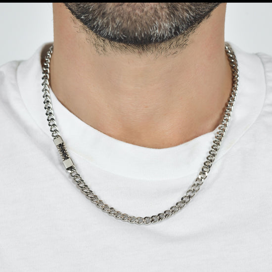 MEN'S STEEL ELEMENT NECKLACE WITH BLACK CRYSTALS