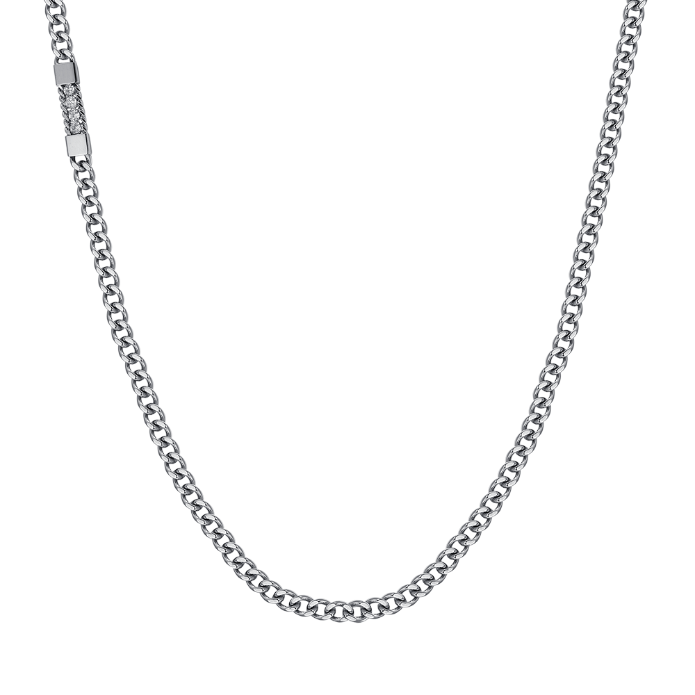 MEN'S STEEL ELEMENT NECKLACE WITH WHITE CRYSTALS