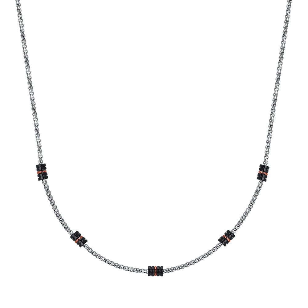 STEEL MEN'S NECKLACE WITH BLACK IP AND IP ROSE ELEMENTS