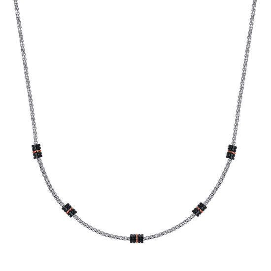 STEEL MEN'S NECKLACE WITH BLACK IP AND IP ROSE ELEMENTS