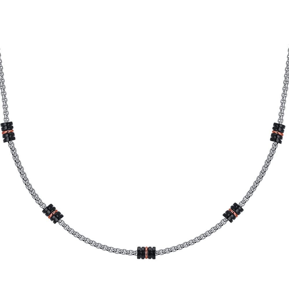 STEEL MEN'S NECKLACE WITH BLACK IP AND IP ROSE ELEMENTS