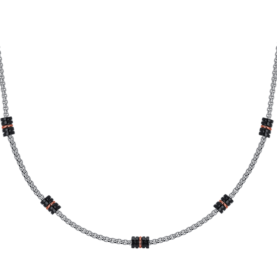 STEEL MEN'S NECKLACE WITH BLACK IP AND IP ROSE ELEMENTS