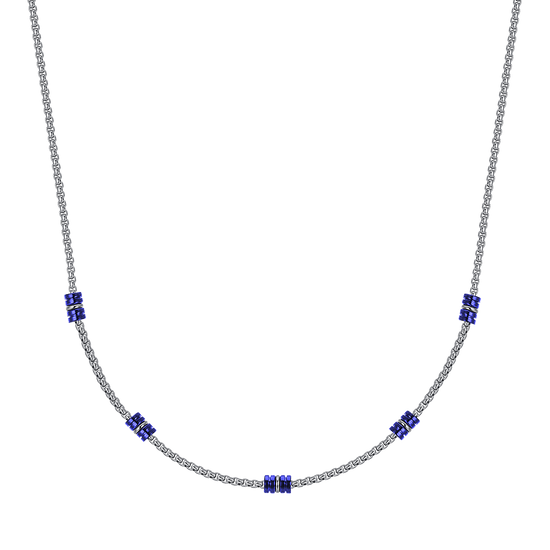 STEEL MEN'S NECKLACE WITH BLUE AND SILVER IP ELEMENTS