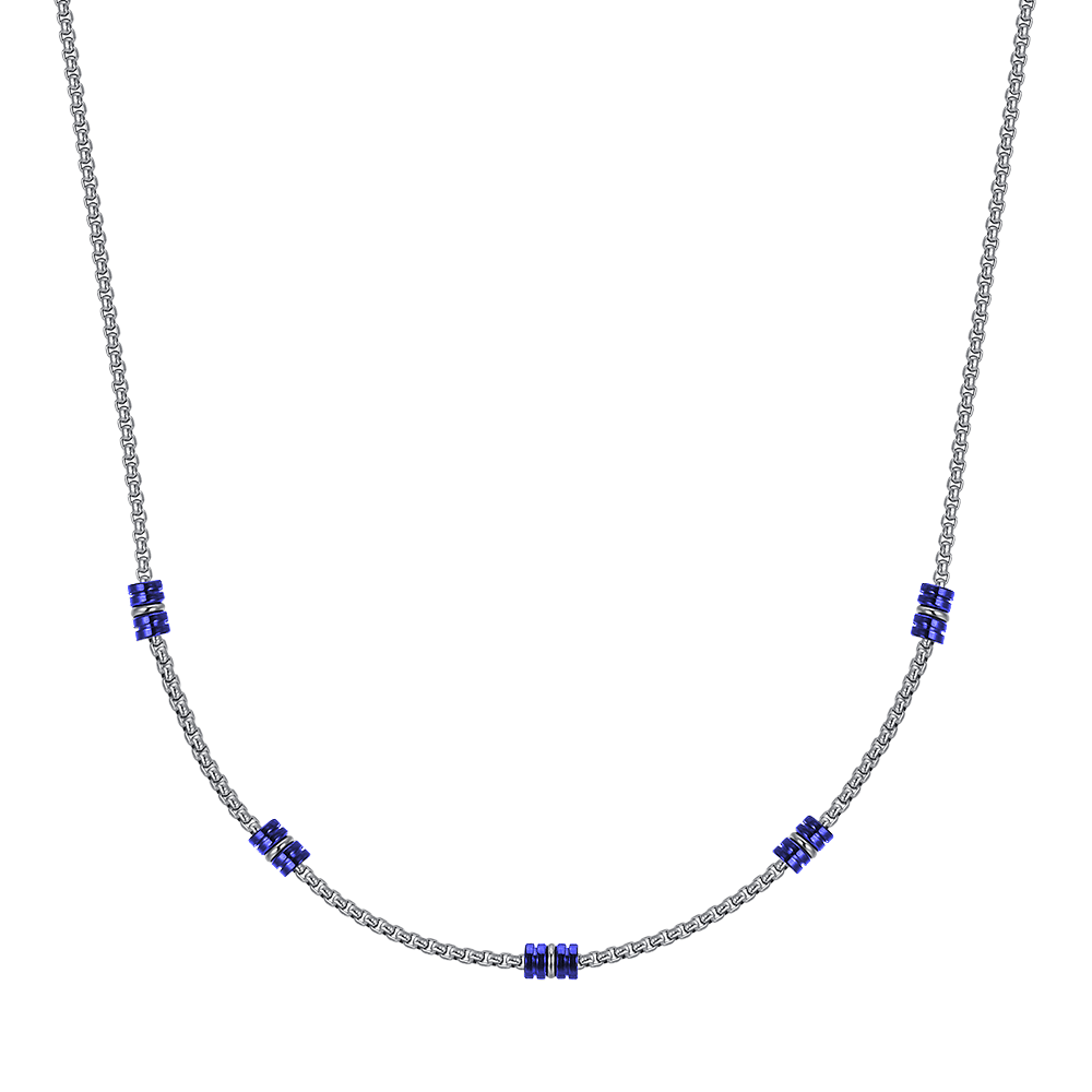 STEEL MEN'S NECKLACE WITH BLUE AND SILVER IP ELEMENTS