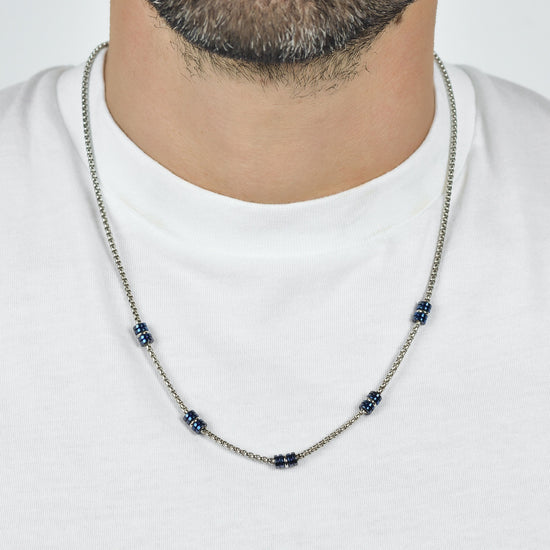 STEEL MEN'S NECKLACE WITH BLUE AND SILVER IP ELEMENTS