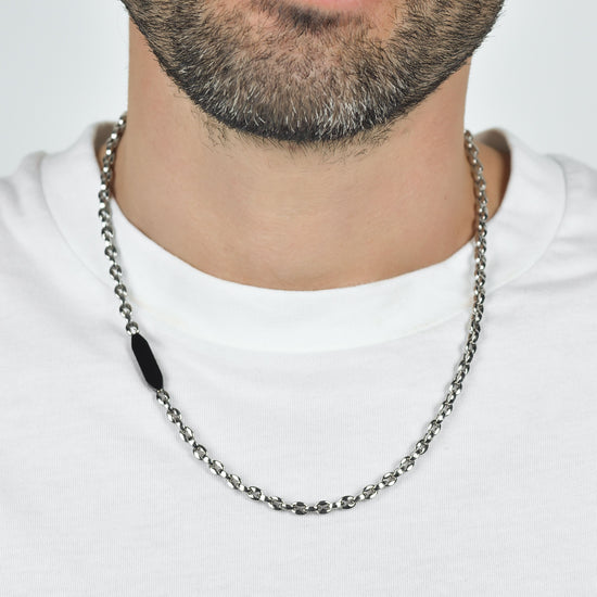 MEN'S STEEL NECKLACE WITH BLACK IP ELEMENT Luca Barra