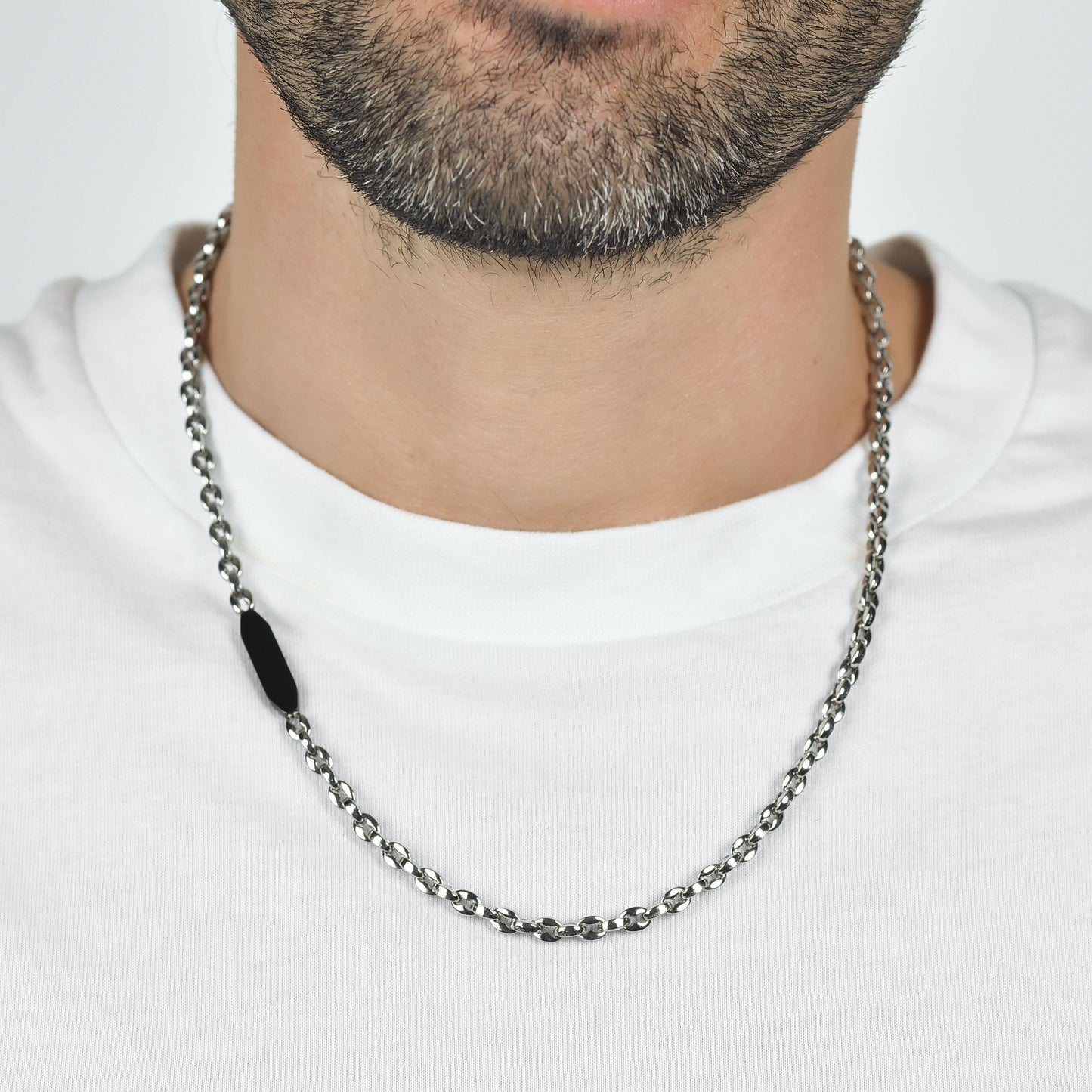 STEEL MEN'S NECKLACE WITH BLACK IP ELEMENT