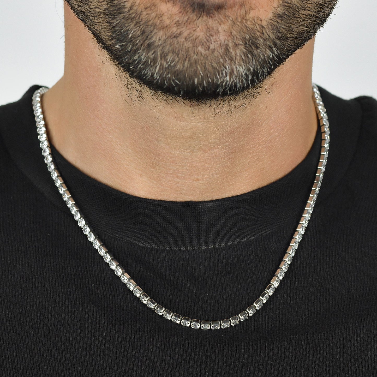 STEEL MEN'S TENNIS NECKLACE WITH WHITE CRYSTALS