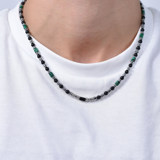 BLACK AGATE STEEL MEN'S NECKLACE