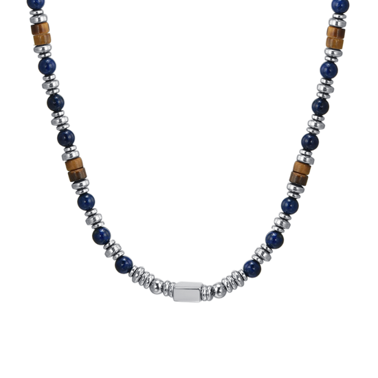 STEEL MEN'S NECKLACE WITH LAPIS STONE