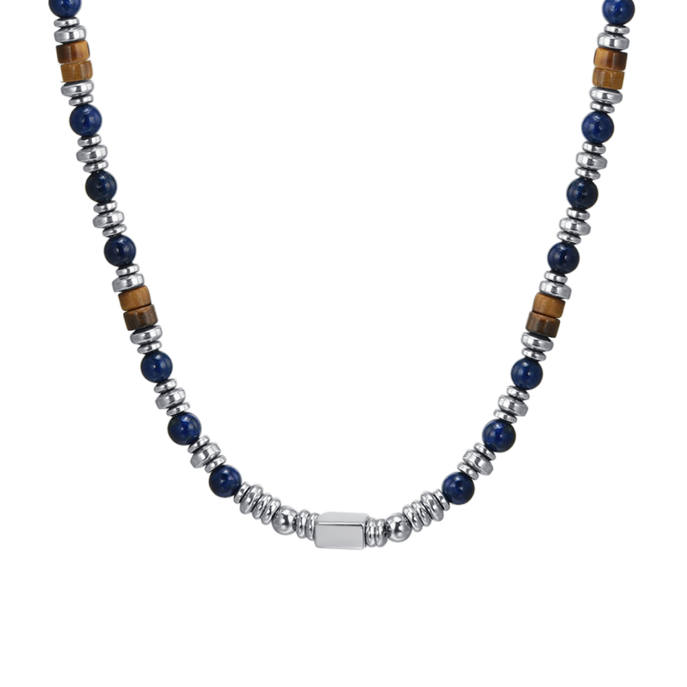 STEEL MEN'S NECKLACE WITH LAPIS STONE