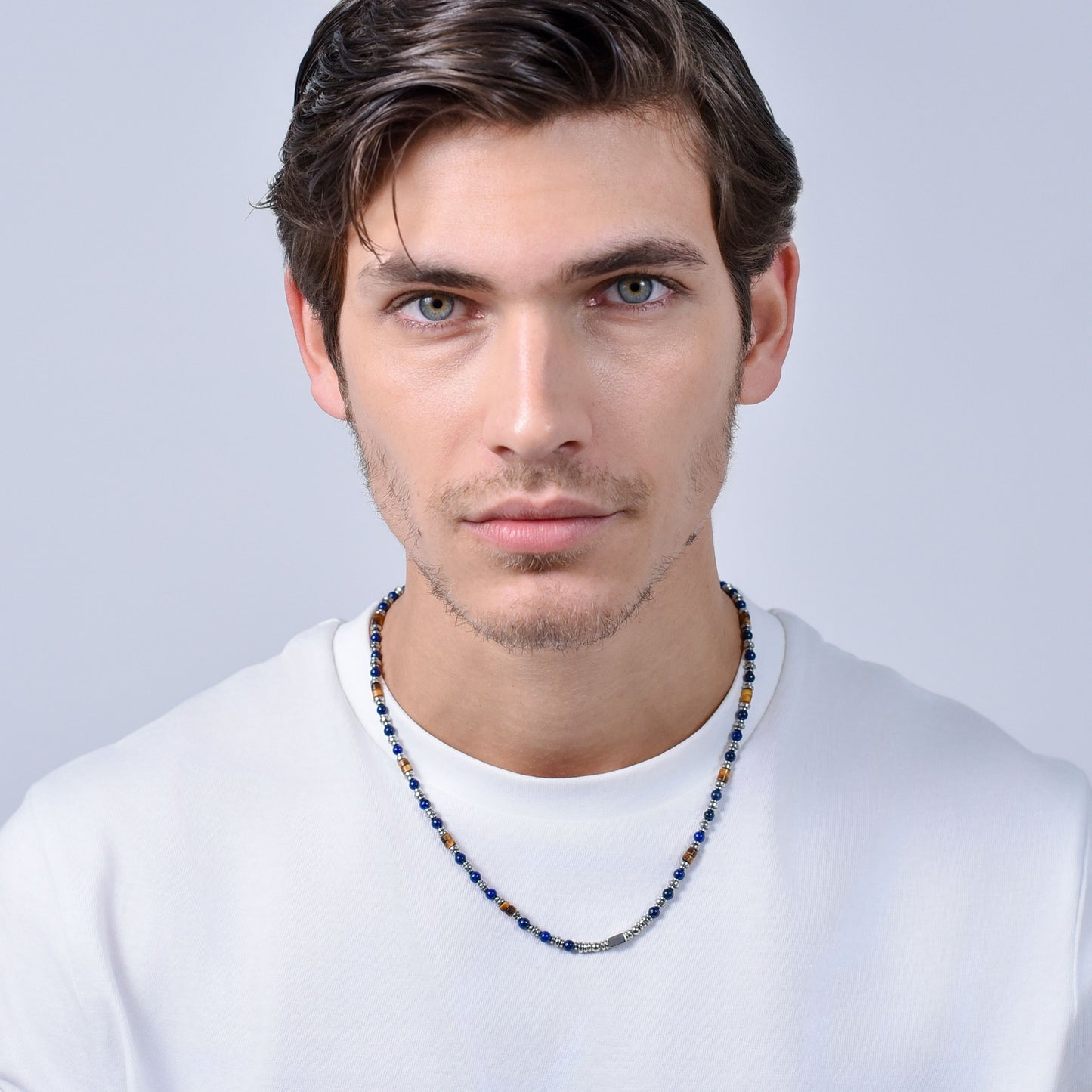 STEEL MEN'S NECKLACE WITH LAPIS STONE