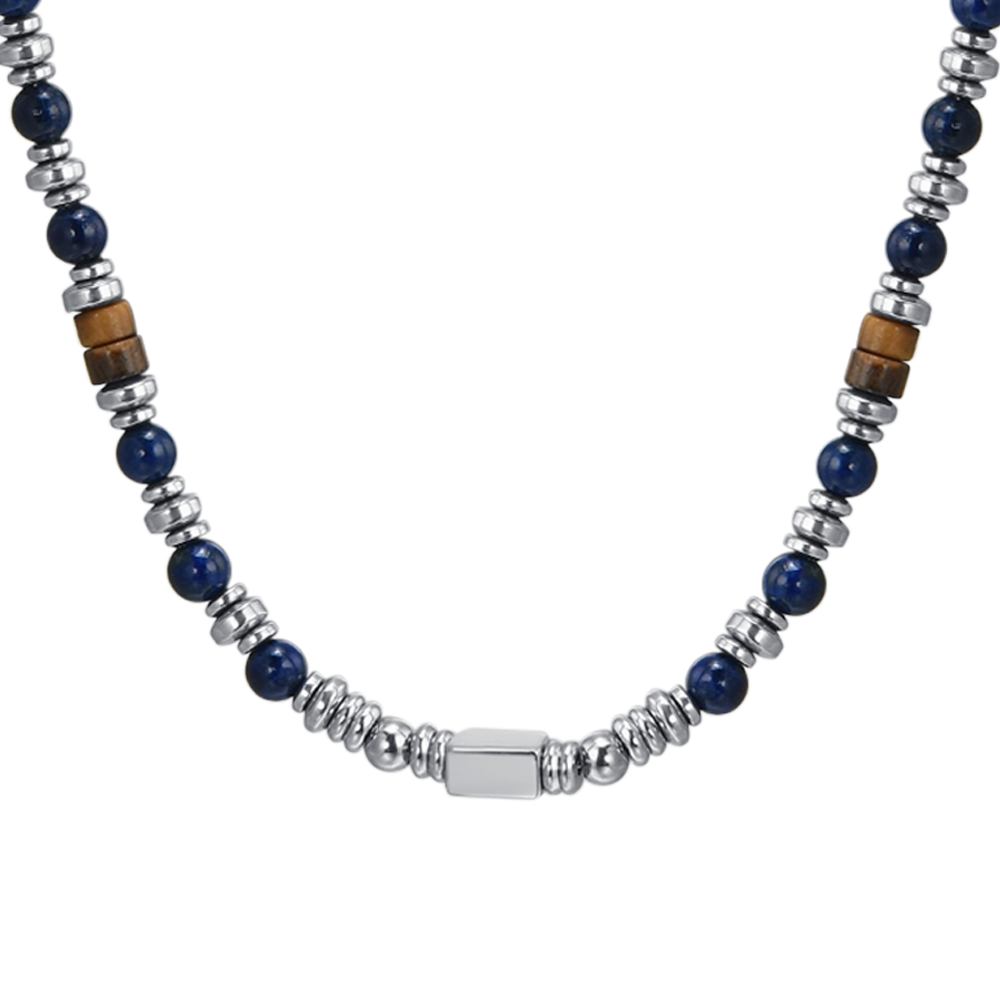 STEEL MEN'S NECKLACE WITH LAPIS STONE