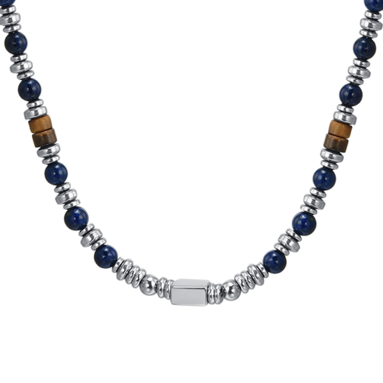 STEEL MEN'S NECKLACE WITH LAPIS STONE