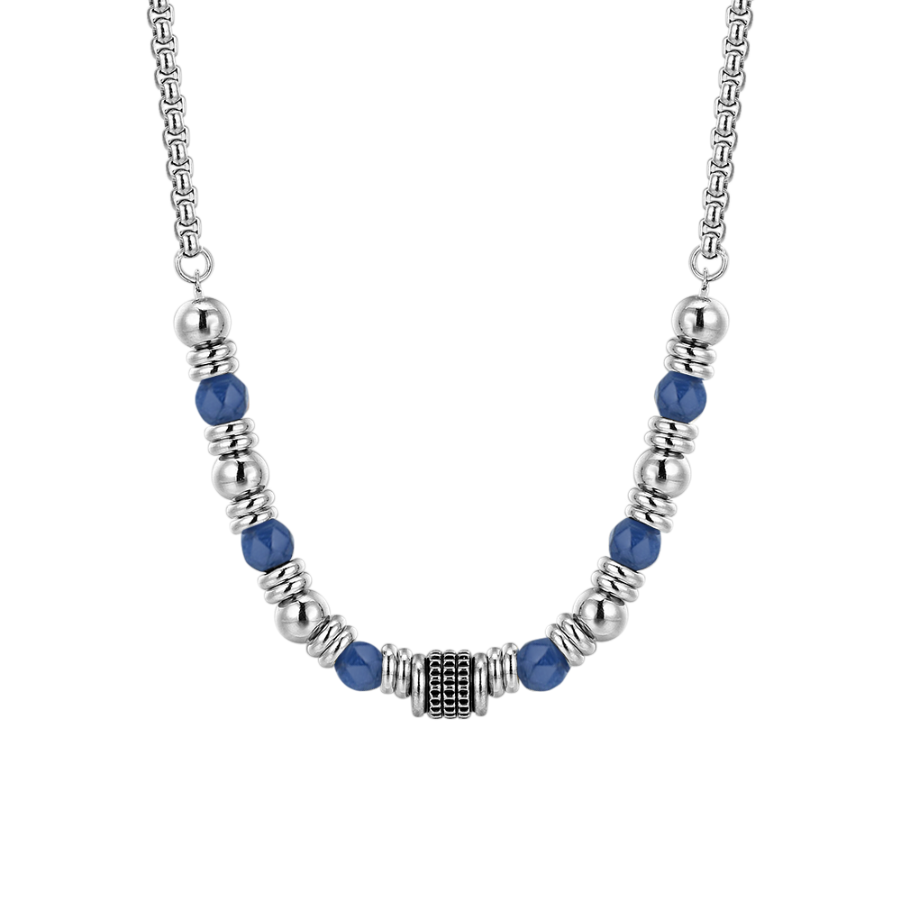 BLUE SODALITE STEEL MEN'S NECKLACE