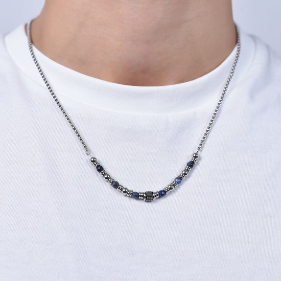 BLUE SODALITE STEEL MEN'S NECKLACE