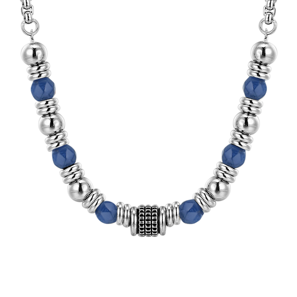 BLUE SODALITE STEEL MEN'S NECKLACE