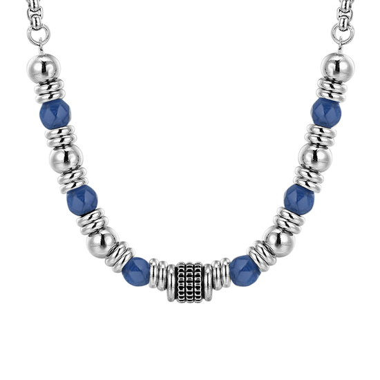 BLUE SODALITE STEEL MEN'S NECKLACE