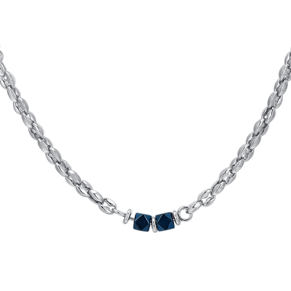 COLLANA UOMO IN ACCIAIO EMATITE BLU