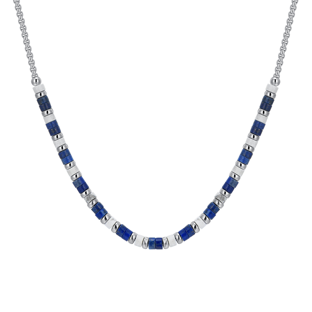 LAPIS AND WHITE STONES STEEL MEN'S NECKLACE Luca Barra