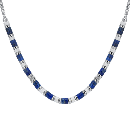 LAPIS AND WHITE STONES STEEL MEN'S NECKLACE