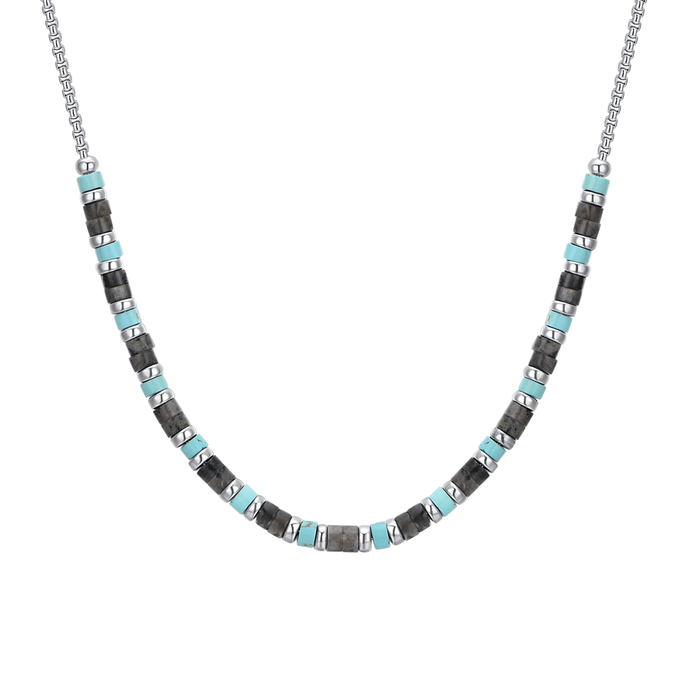 men's necklace in steel gray and turquoise stones Luca Barra