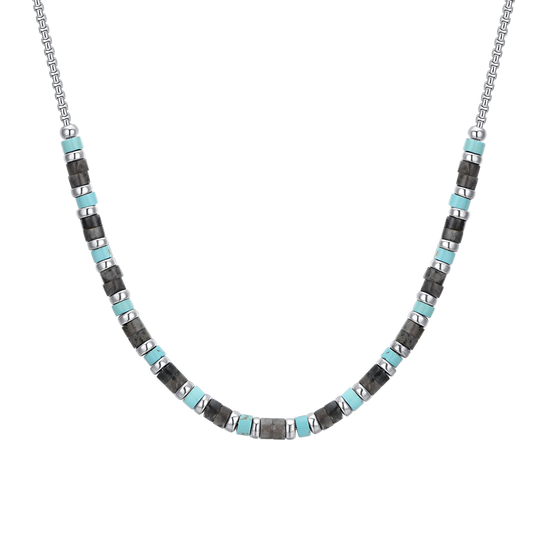 MEN'S STEEL NECKLACE GRAY AND TURQUOISE STONES