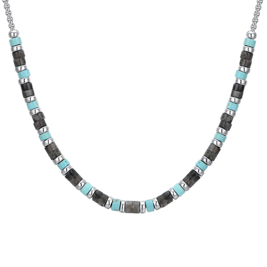 MEN'S STEEL NECKLACE GRAY AND TURQUOISE STONES