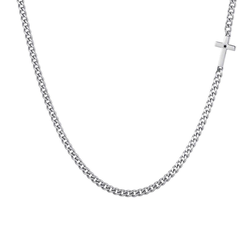 MEN'S CROSS STEEL AND BLACK ZIRCON NECKLACE Luca Barra