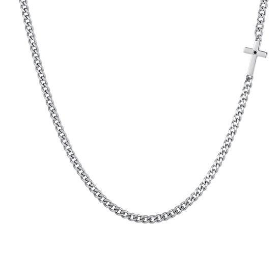 STEEL CROSS AND BLACK CUBIC ZIRCON NECKLACE FOR MEN