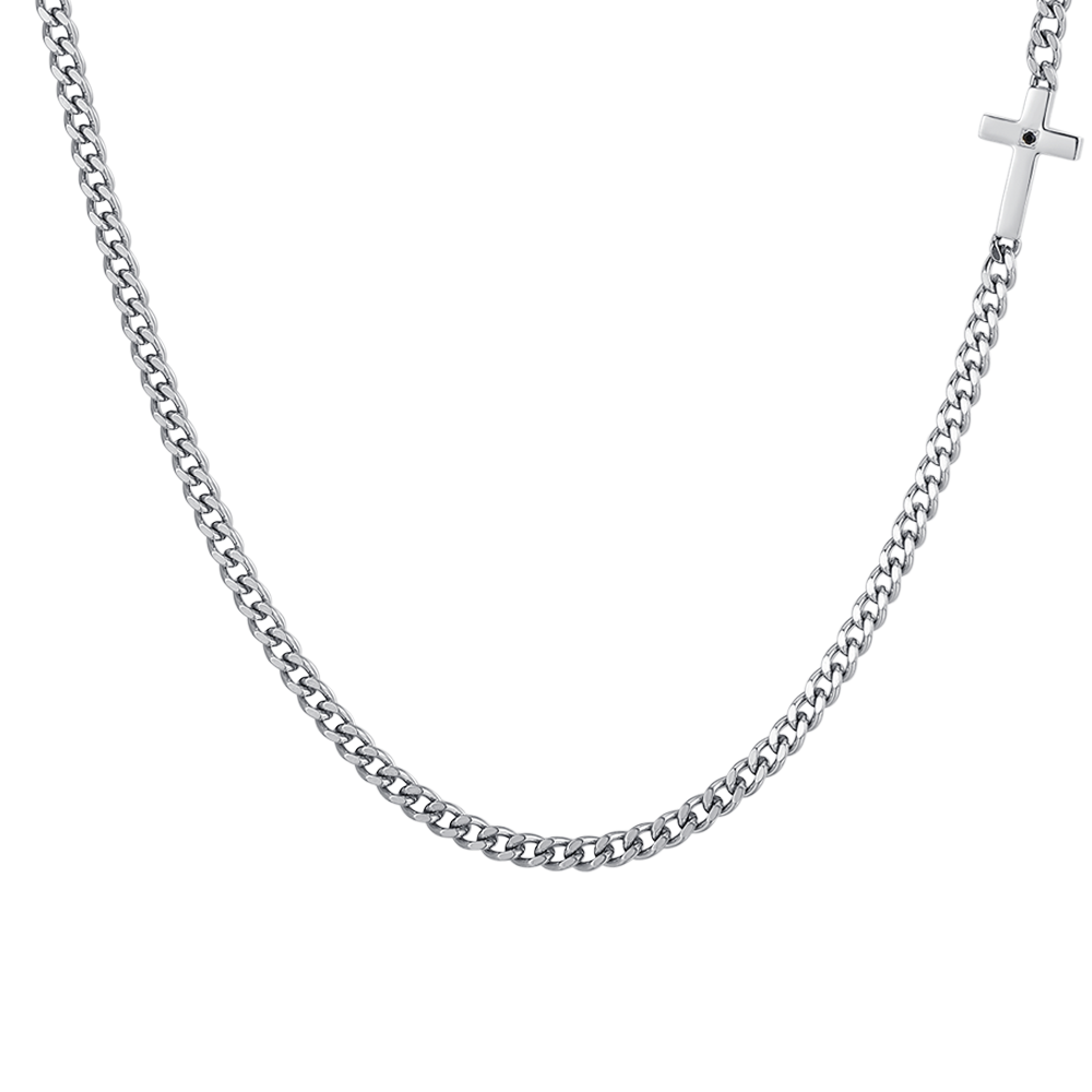 MEN'S CROSS STEEL AND BLACK ZIRCON NECKLACE Luca Barra