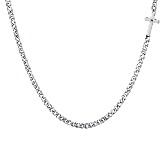 MEN'S CROSS STEEL AND BLACK ZIRCON NECKLACE Luca Barra