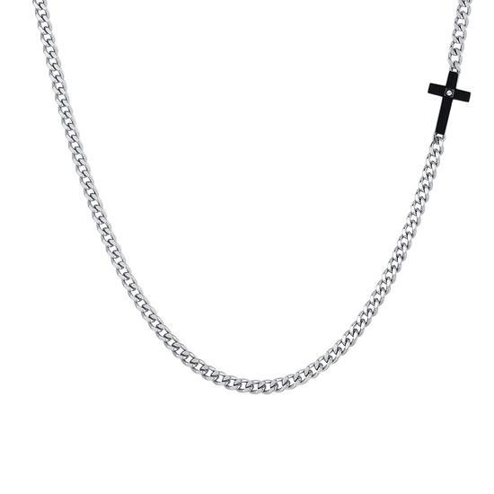 COLLANA UOMO IN ACCIAIO CROCE IP BLACK E ZIRCONE BIANCO Luca Barra