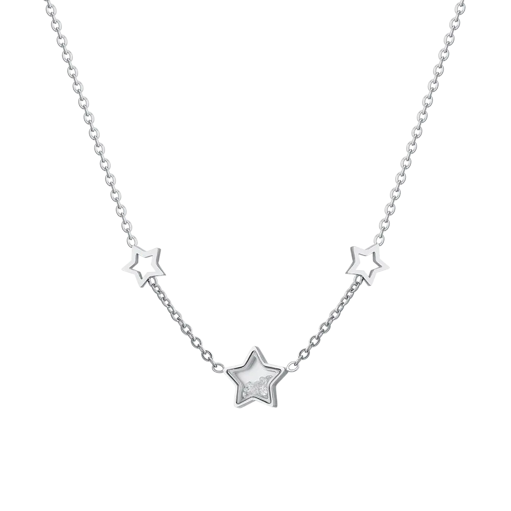 WOMAN'S NECKLACE IN STEEL STARS AND ZIRCONES Luca Barra