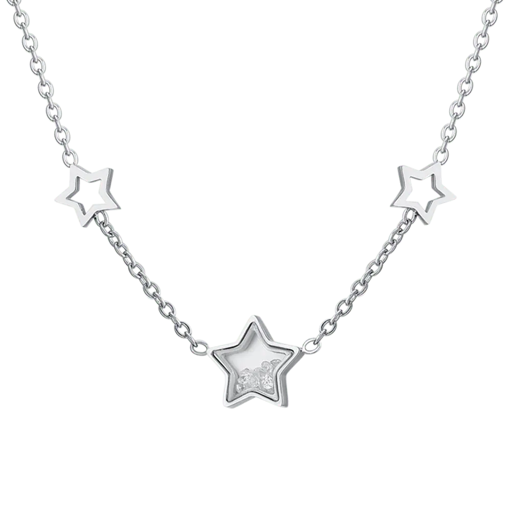 WOMAN'S NECKLACE IN STEEL STARS AND ZIRCONES Luca Barra