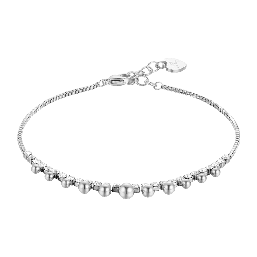 WOMEN'S STEEL ANKLET WITH WHITE CRYSTALS AND SPHERES