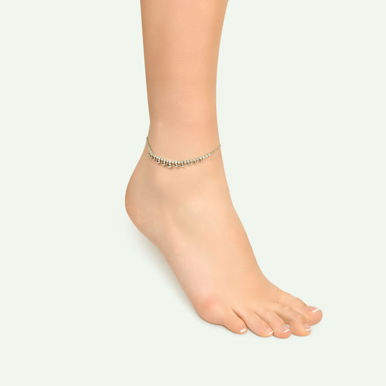 WOMEN'S STEEL ANKLET WITH WHITE CRYSTALS AND SPHERES