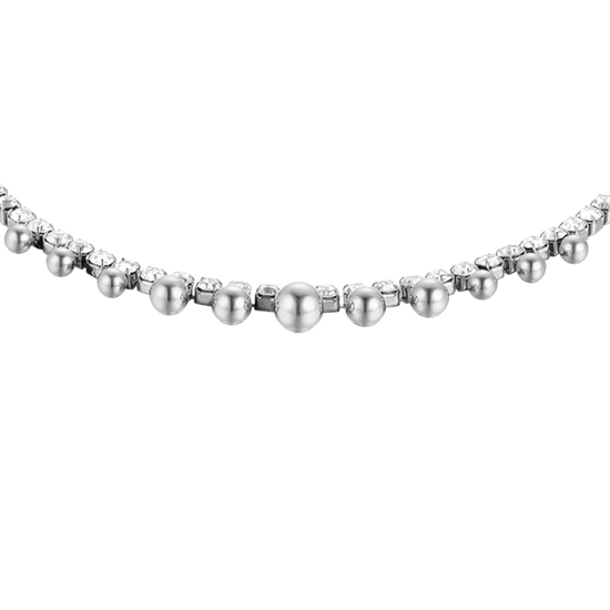 WOMEN'S STEEL ANKLET WITH WHITE CRYSTALS AND SPHERES