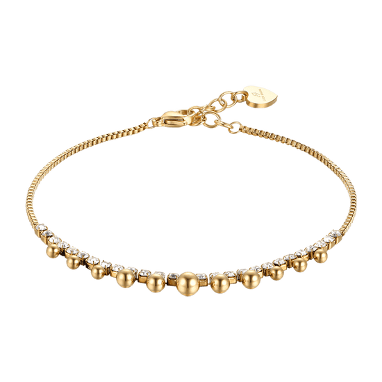 IP GOLD STEEL WOMEN'S ANKLET WITH WHITE CRYSTALS AND SPHERES